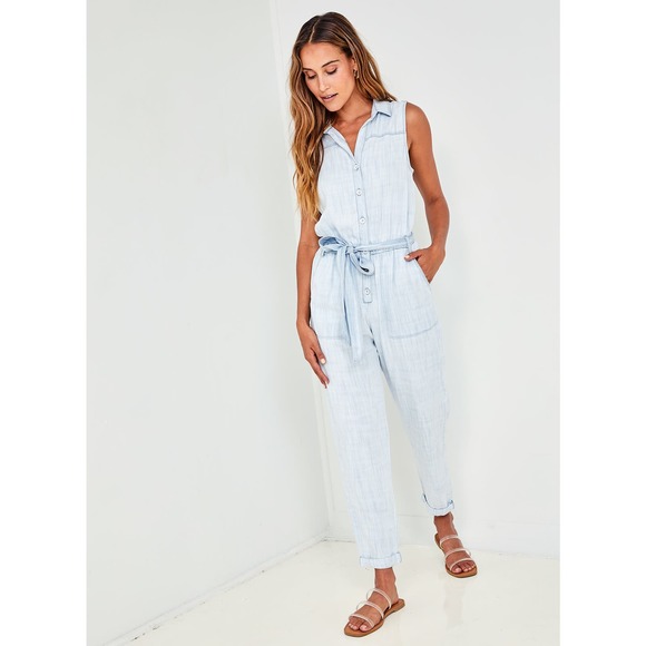 Bella Dahl Sleeveless Belted Tencel Jumpsuit Desert Sky Wash Size M NWT - Picture 4 of 10
